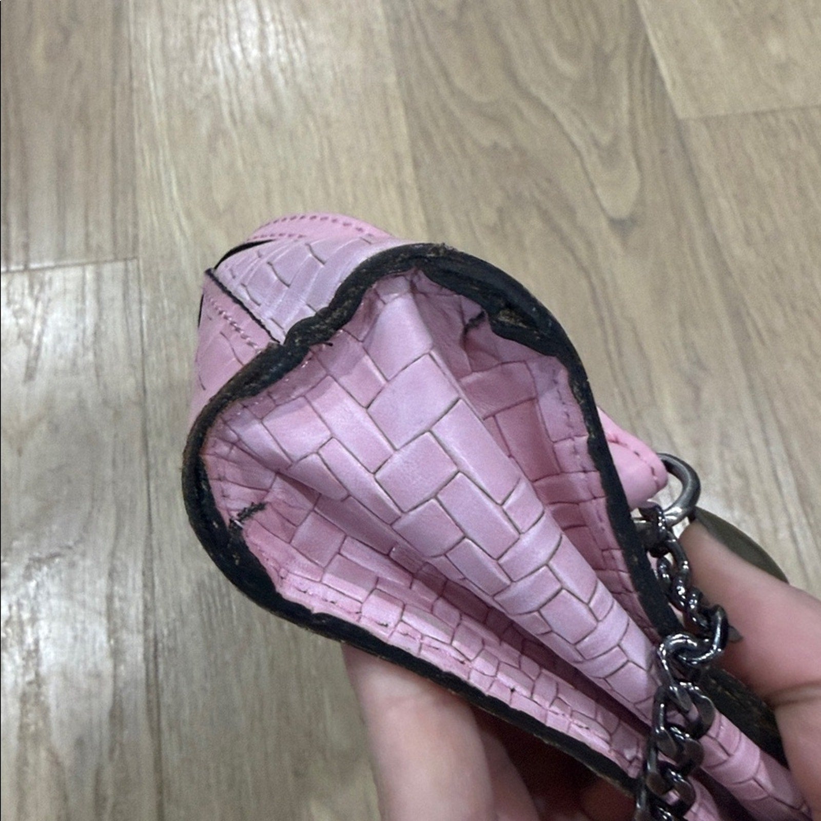 Patricia Nash Blush Turati Leather Handbag w/ Woven Embossed Pattern Chain Strap