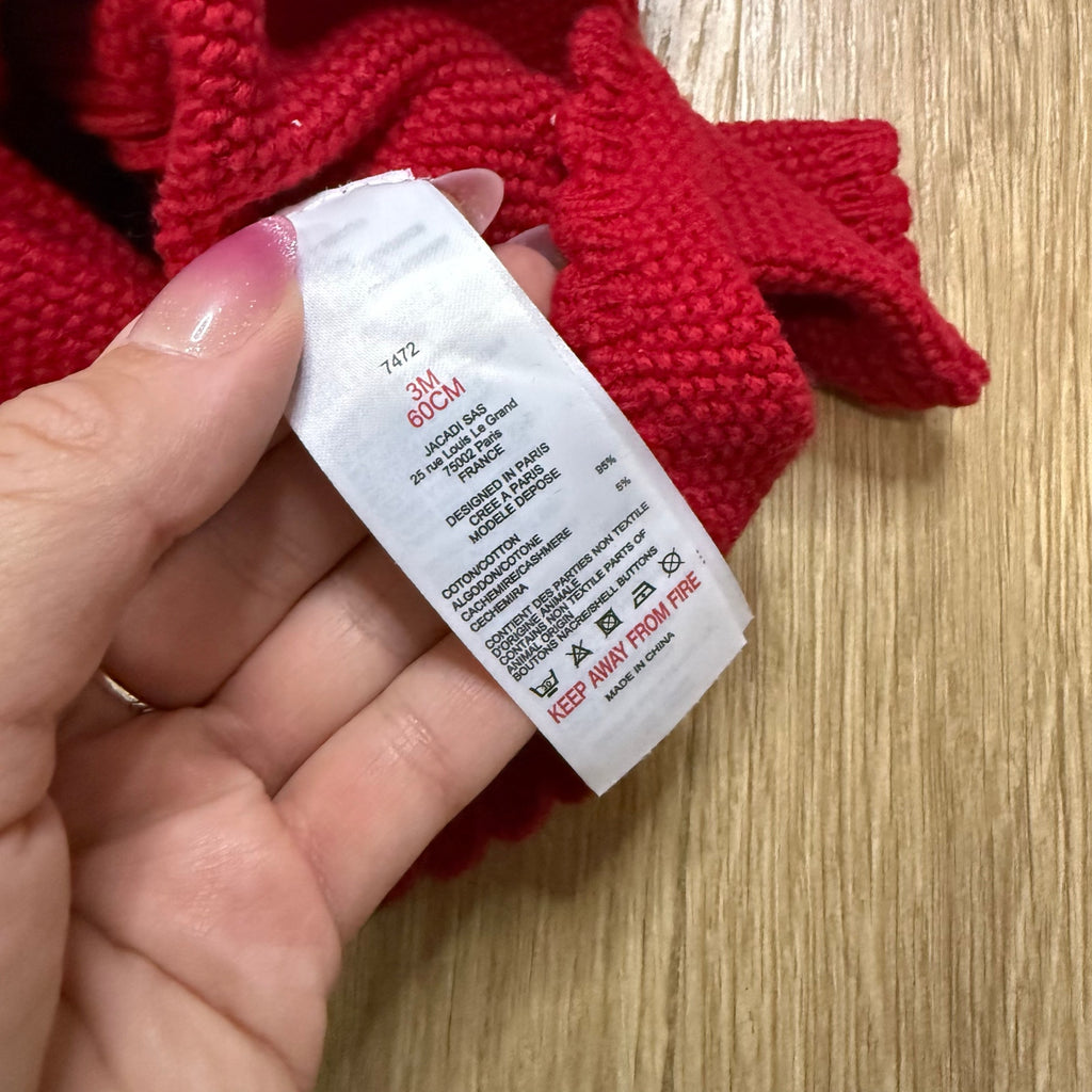 Jacadi Red Knit Two Button Baby Girl Scalloped Hem Cardigan Size 3 Months