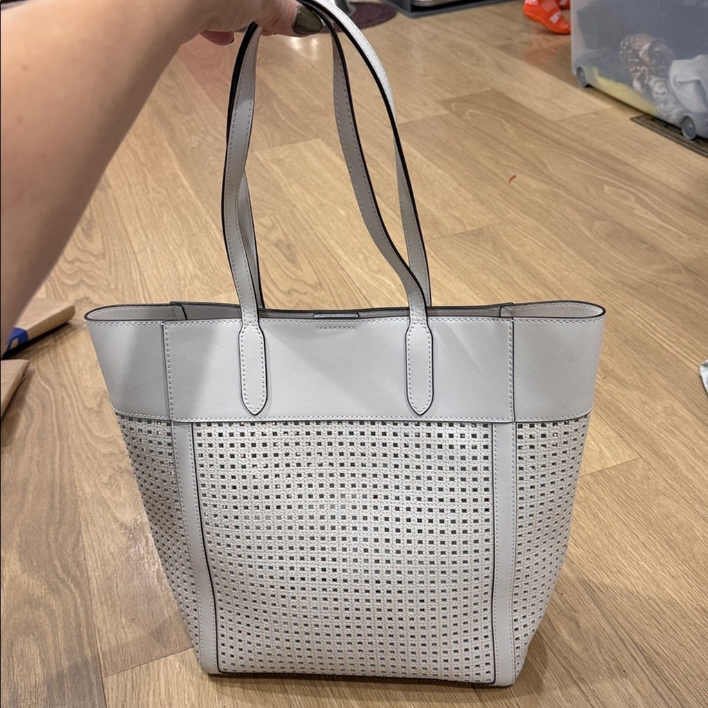Michael Kors Sinclair Large Perforated Leather Tote Bag in White