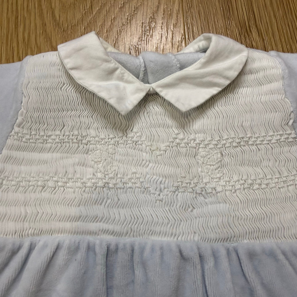 Tartine et Chocolat Baby Blue Velvet Smocked Long Sleeve Footie Collared One Piece Size 3 Months