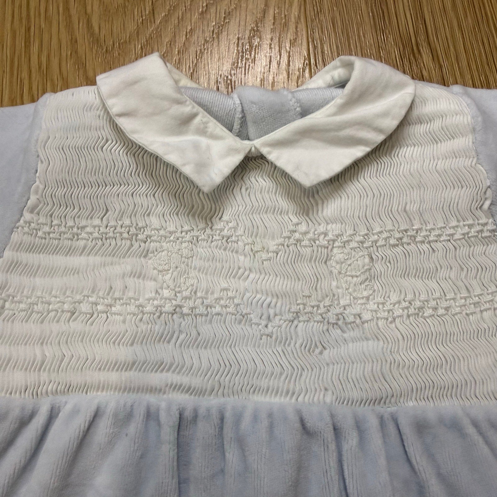 Tartine et Chocolat Baby Blue Velvet Smocked Long Sleeve Footie Collared One Piece Size 3 Months