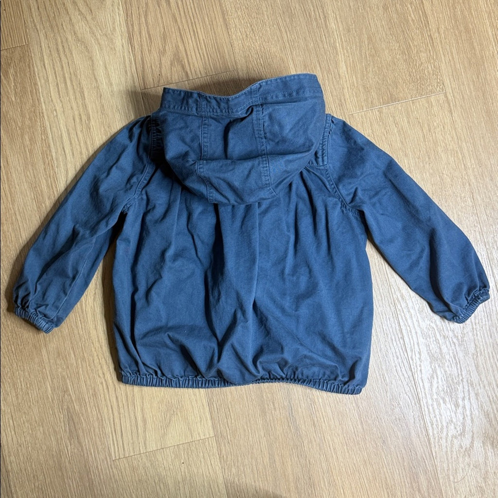 Hanna Andersson Kids Blue Hooded Embroidered Utility Jacket Size 110 or 5/6