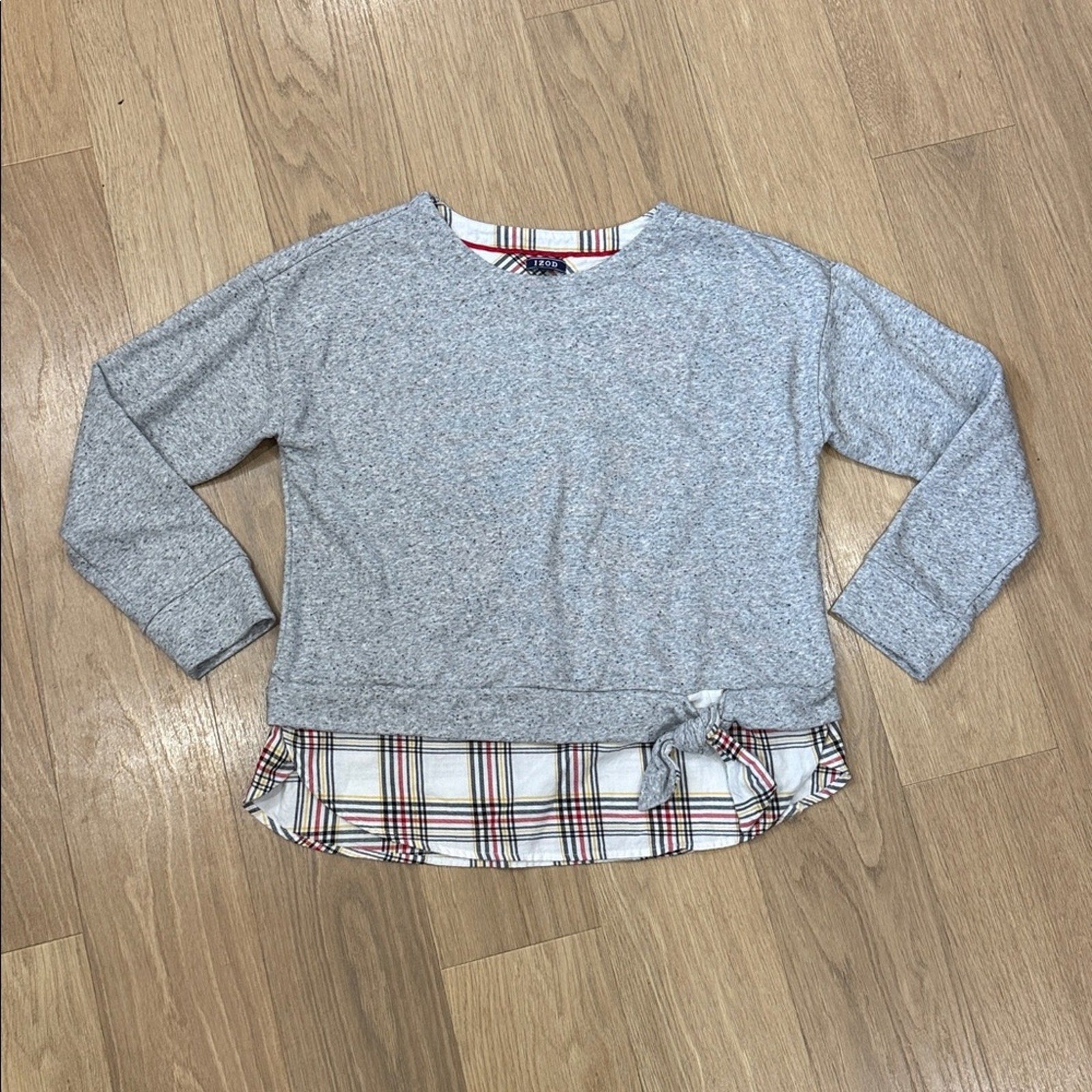 Izod Gray Speckled and Plaid Detail Layered Look Top Size Large