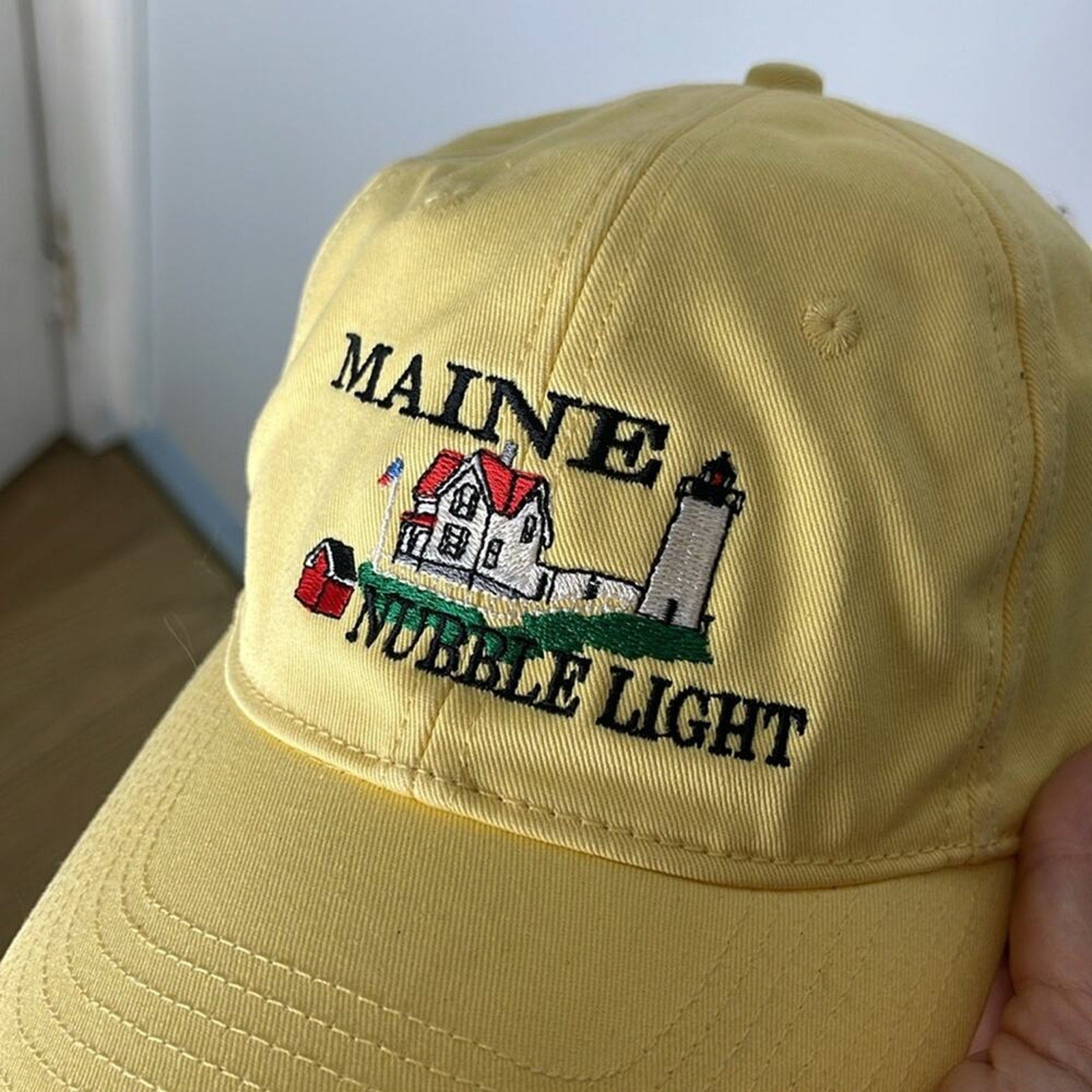 Maine Nubble Light Yellow Embroidered Adjustable Baseball Cap Hat NWOT