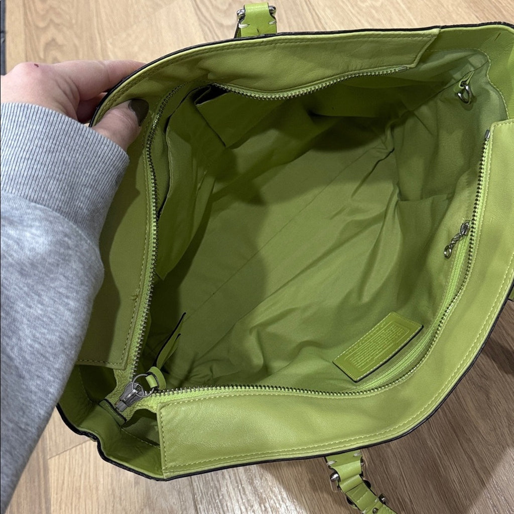 Coach East / West Leather Tote Bag in Lime Green
