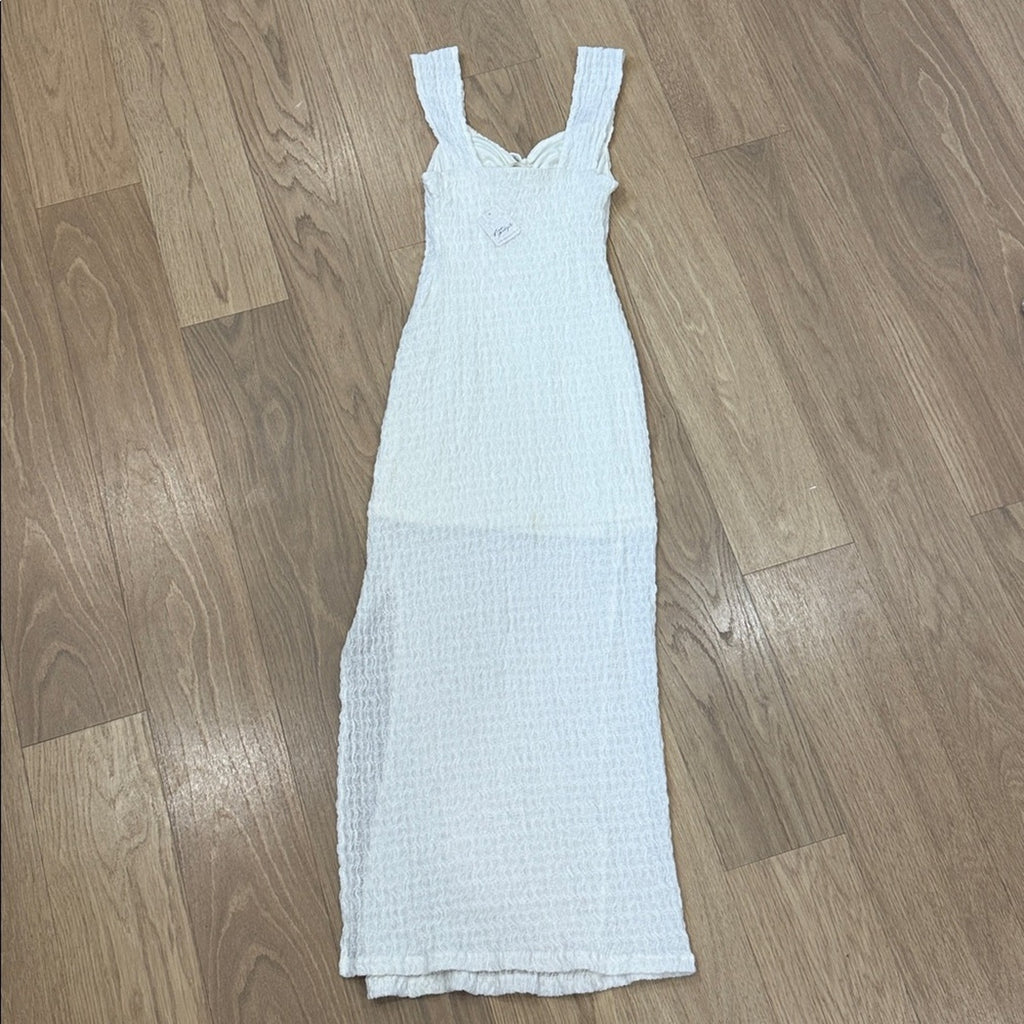 Free People Beach Cream / White Sleeveless Knit Maxi Dress with Slit XS NEW!