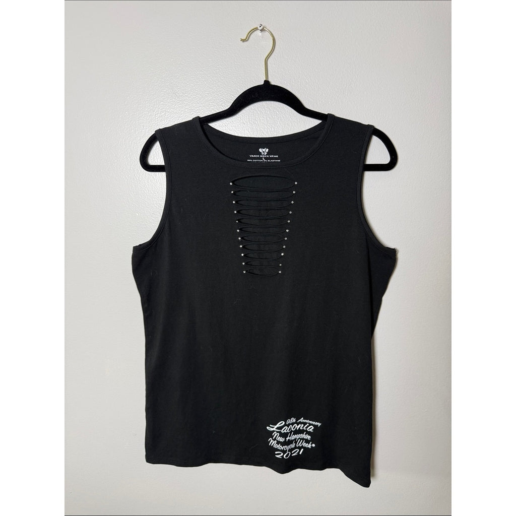 Vance Biker Wear Black Lace-Up Sleeveless Tank Top Laconia 2021 Large