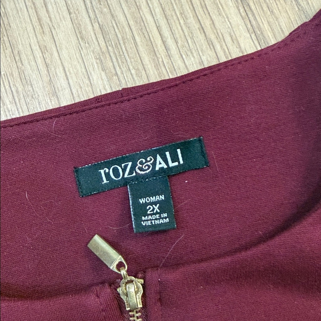 Roz & Ali Burgundy Jacket with Gold Accents Size 2X