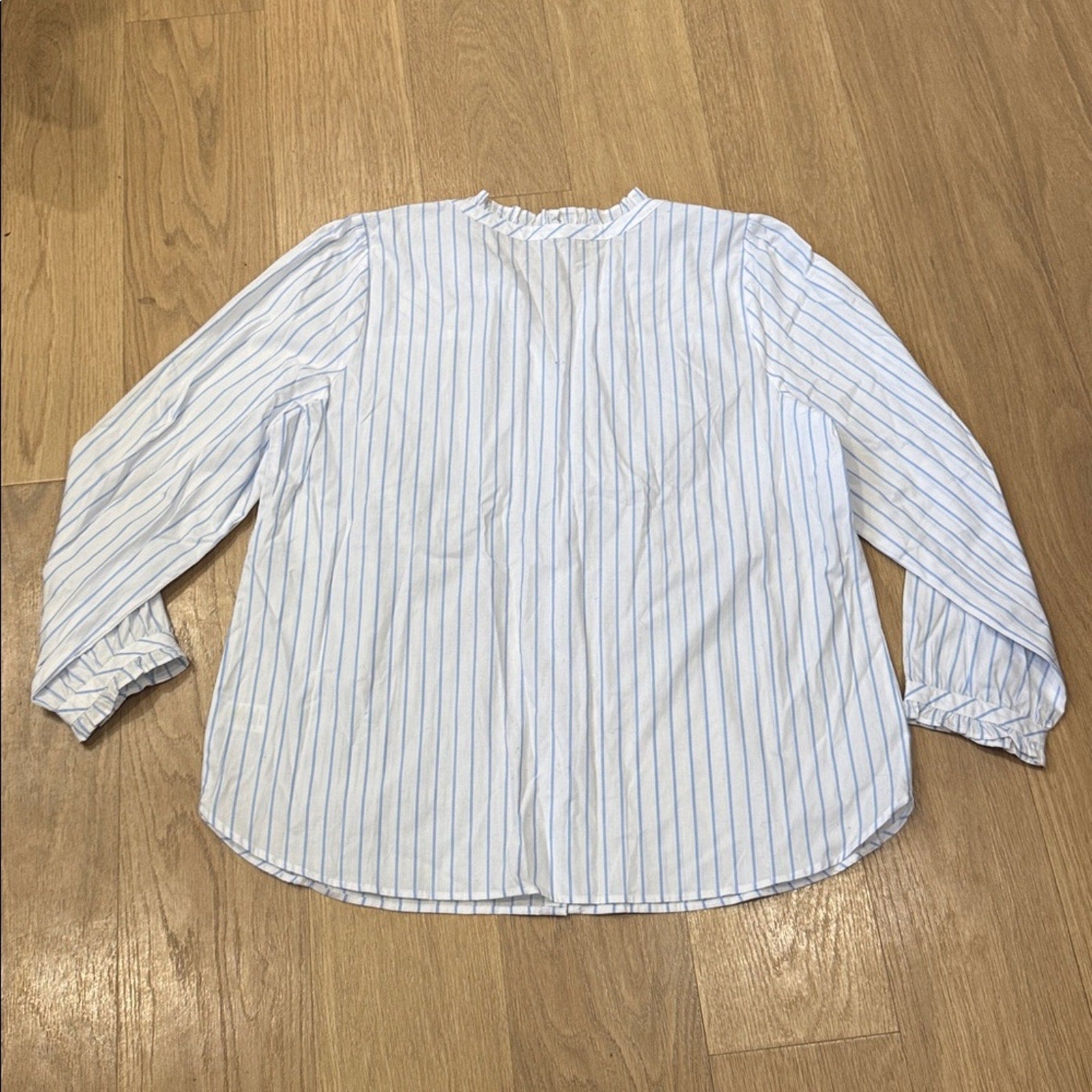 Talbots Blue and White Striped Button-Down Long Sleeve Top Size XL