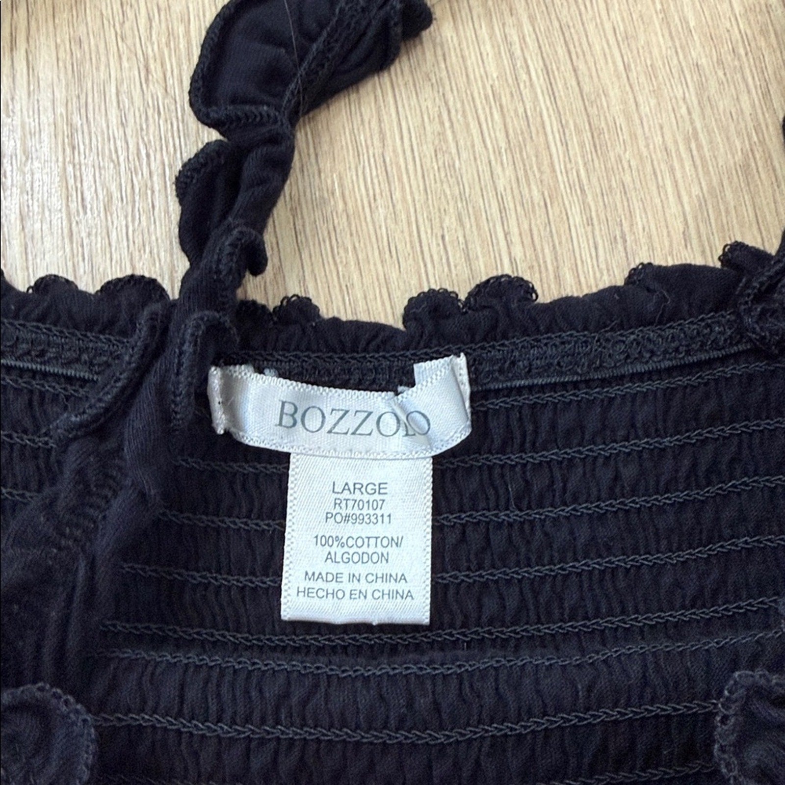 Bozzolo Black Ruffled Smocked Women's Top Size Large