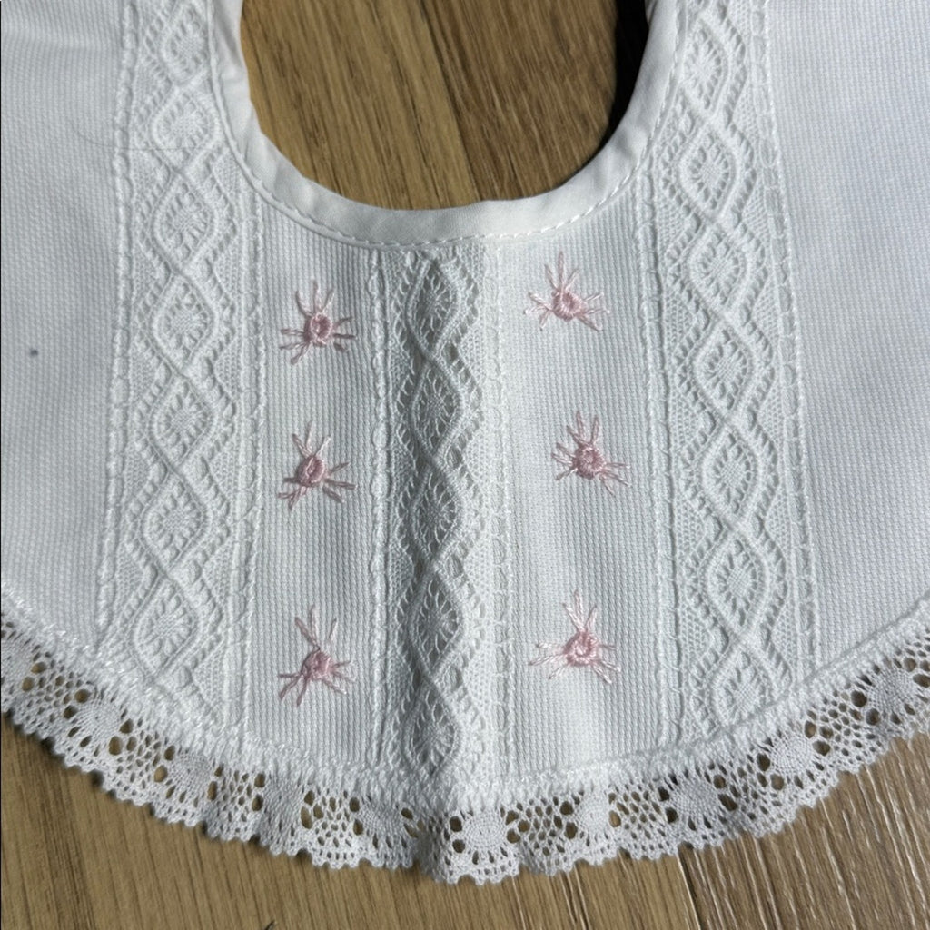 White and Pink Lace Baby Bonnet and Bib Set