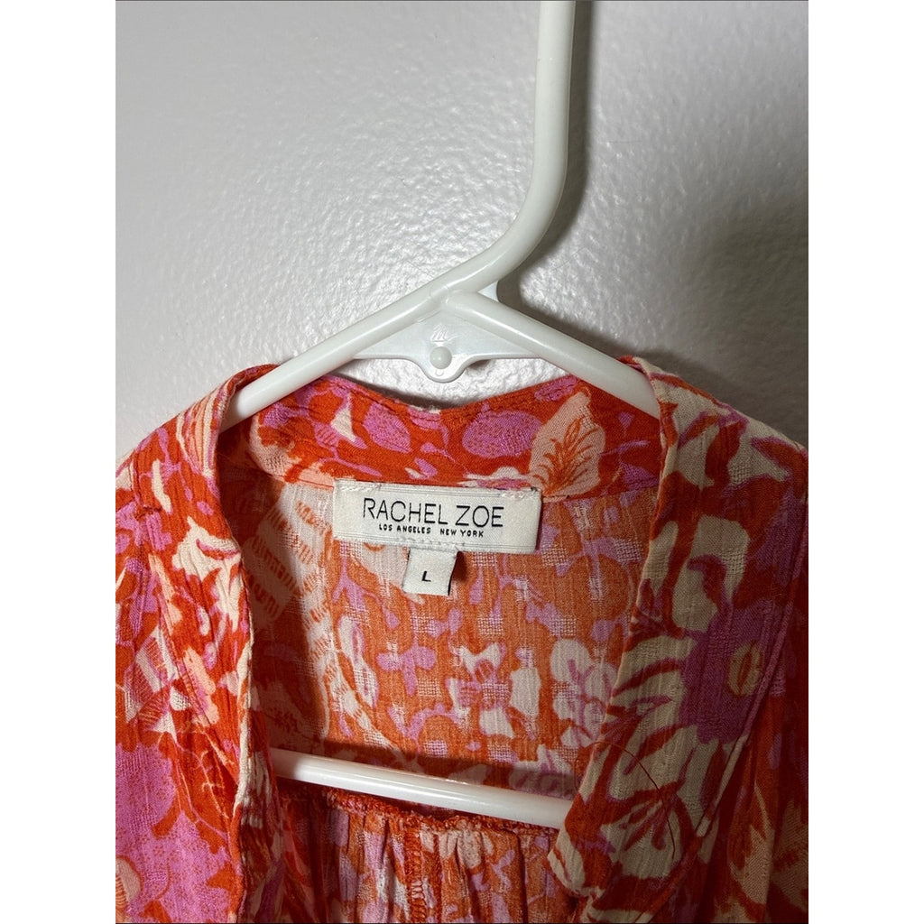 Rachel Zoe Coral-Pink Floral Tie-Front Blouse Size Large