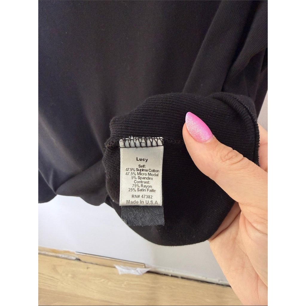 PJ Harlow Black V-Neck Long Sleeve Top Ribbed Size Medium