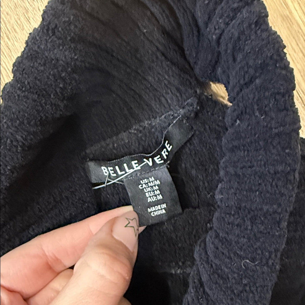Belle Vere Black Chenille Turtleneck One Sleeve Sweater Size Medium