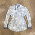 Chaps White Button Down Long Sleeve Shirt with Navy Blue Polka Dots Size Large