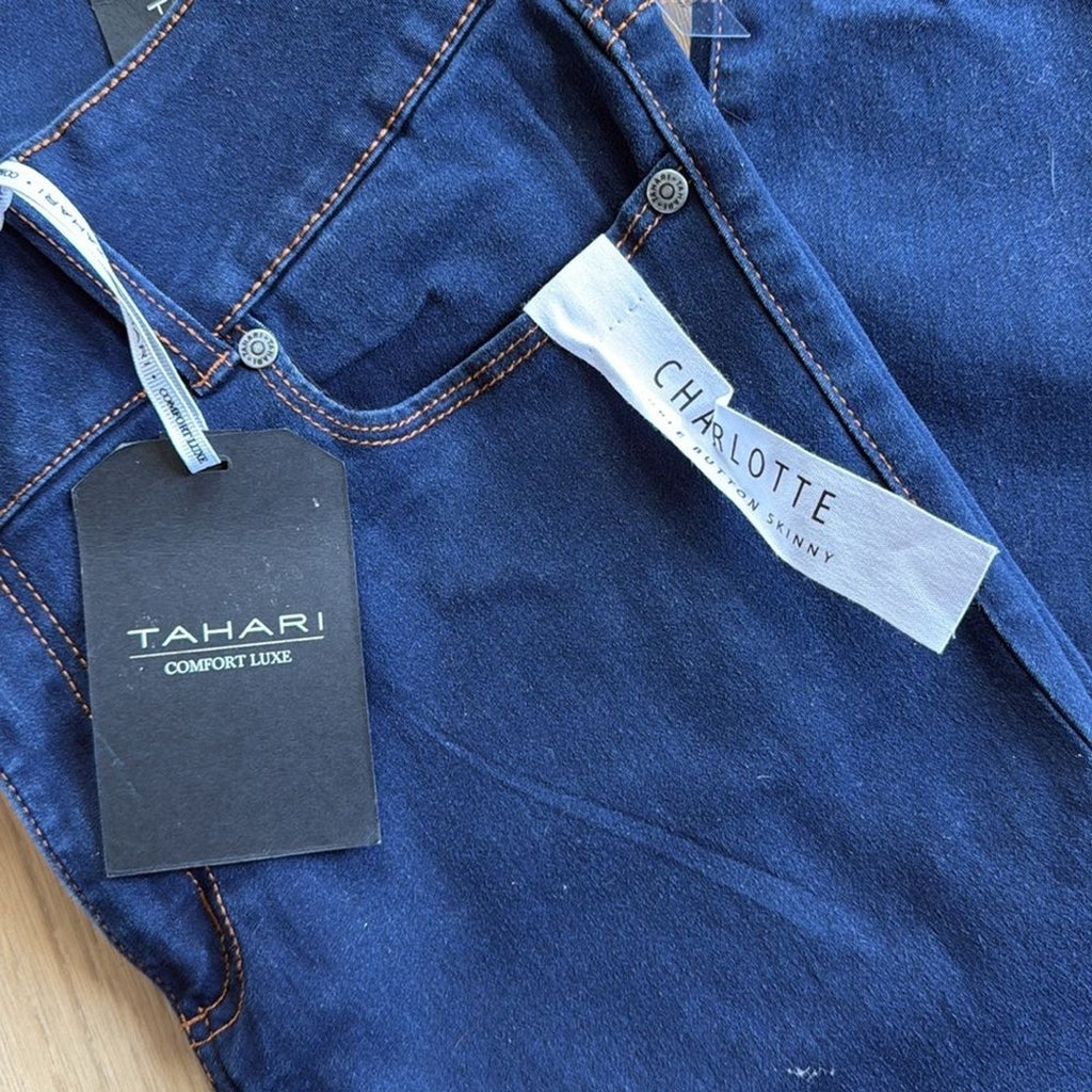 Tahari Charlotte Dark Night Sky Blue Cotton Blend Skinny Jeans Size 16W NEW!