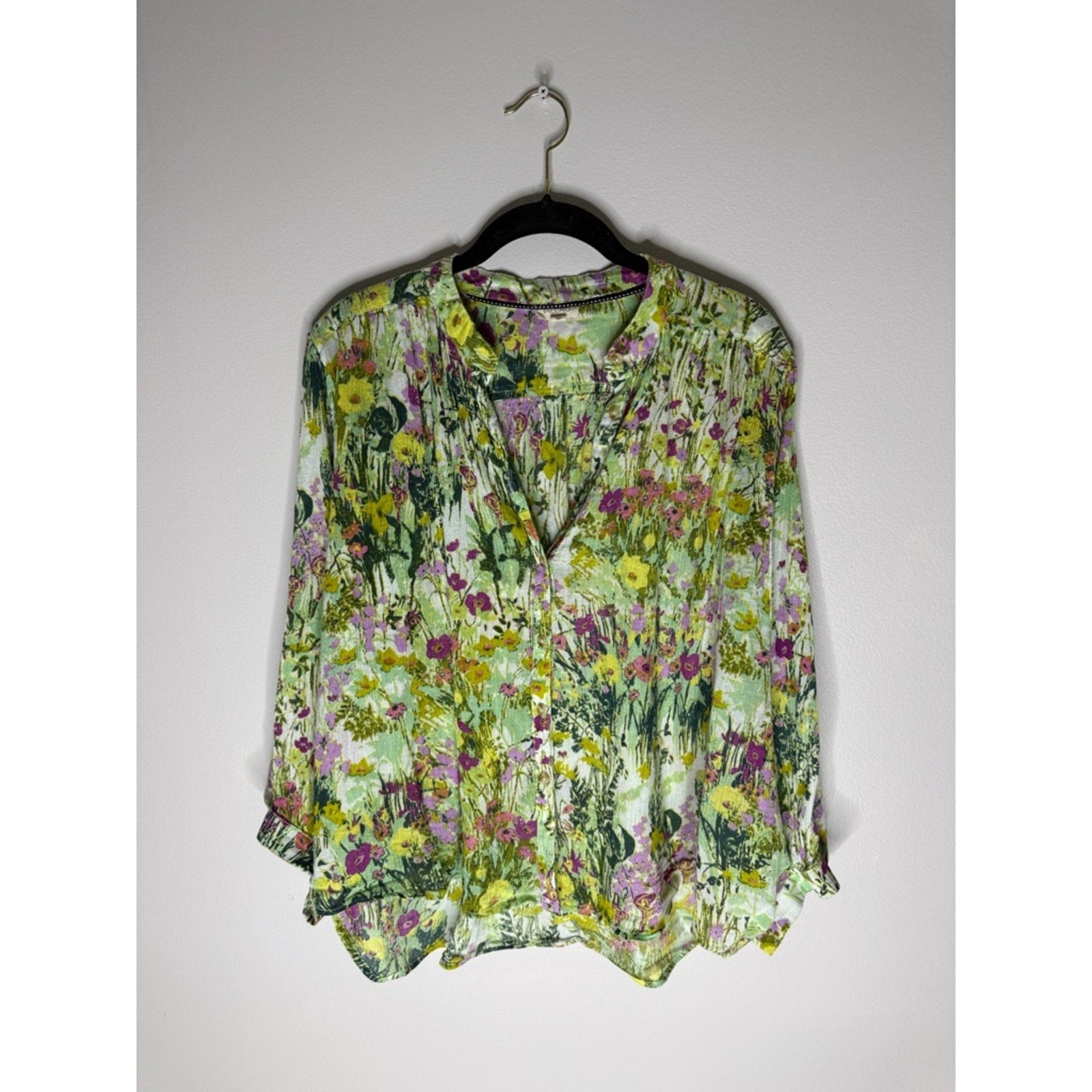 Pilcro Floral Button-Down Blouse - Green Multi Size Small