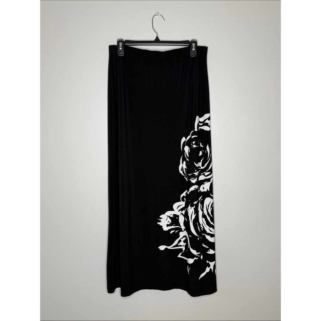 Chico's Black Floral Print Maxi Skirt - Classic Women's Skirt Size 1 / Medium