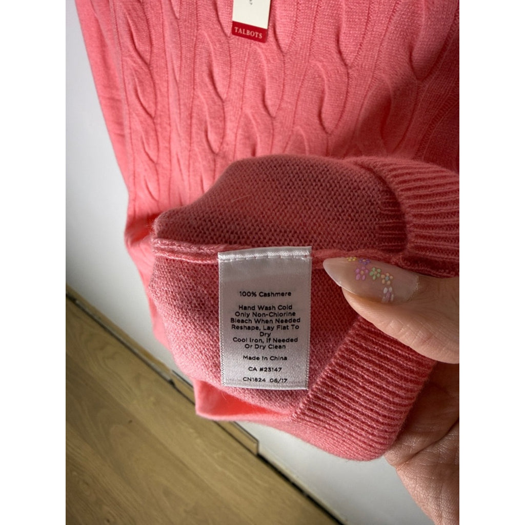 Talbots Coral Cable Crewneck Cashmere Sweater Size Medium NEW!
