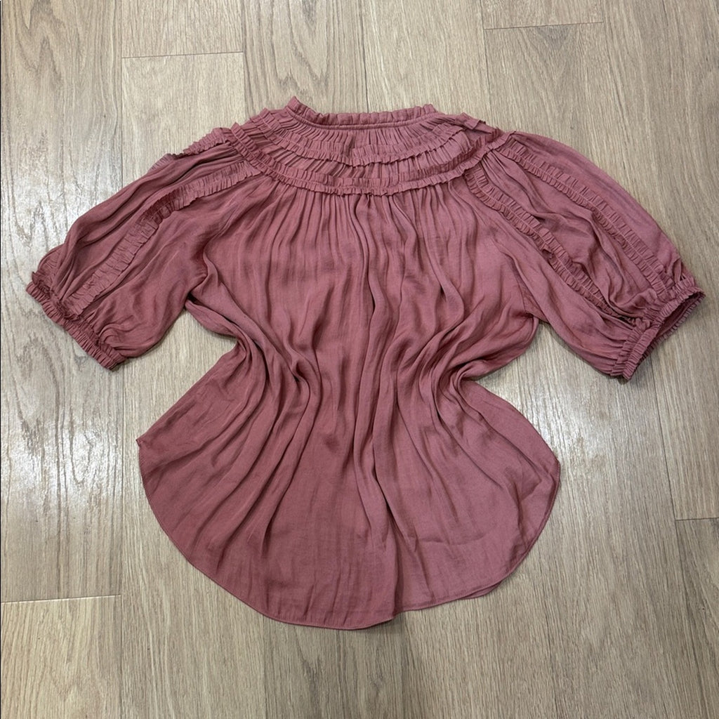 Maison D'Amelie Women's Mauve Ruffle Detail Boho Blouse Size Medium