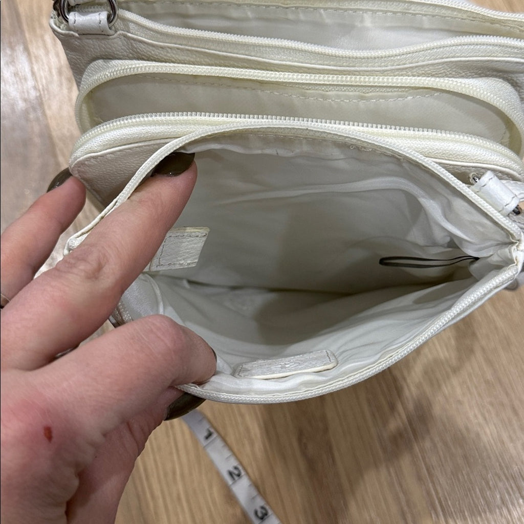 Giani Bernini Multi Pocket Simple Silver Hardware White Leather Crossbody