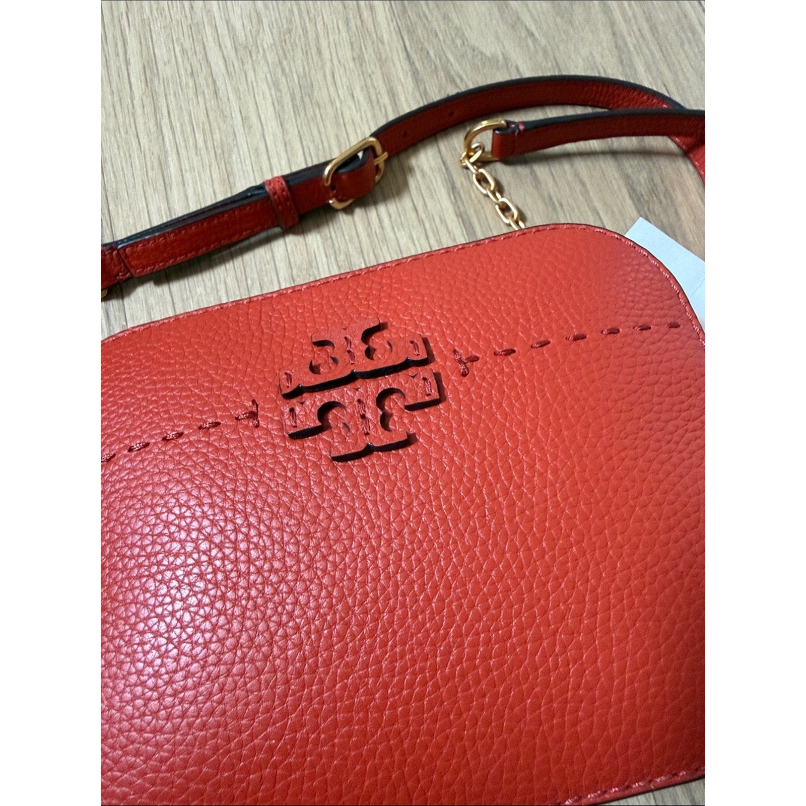 Tory Burch McGraw Camera Bag in Lava Pebbled Leather Crossbody with Tassel