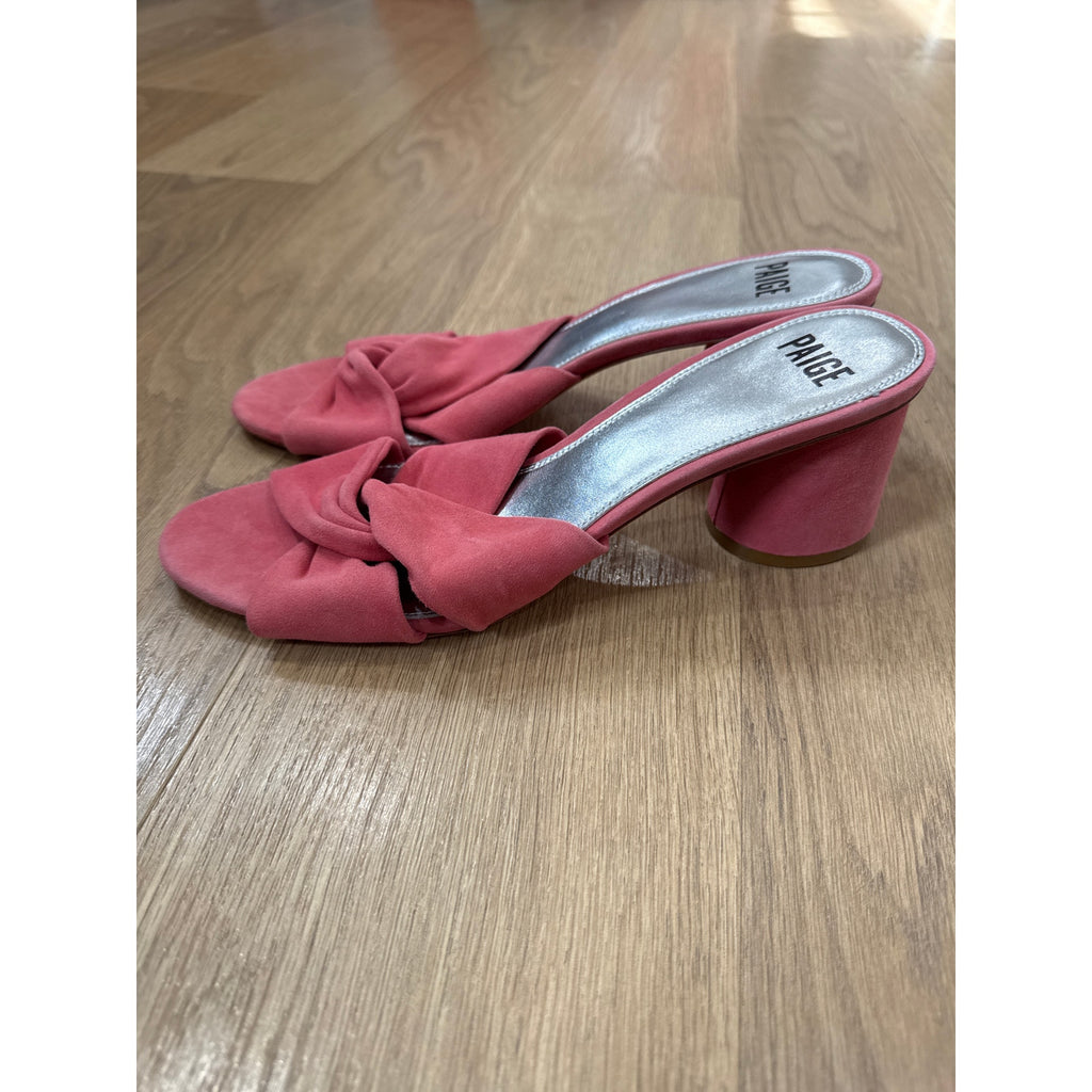 Paige Francesca Pink Suede Slide Twist Knot Cylindrical Heel Sandals Size 10