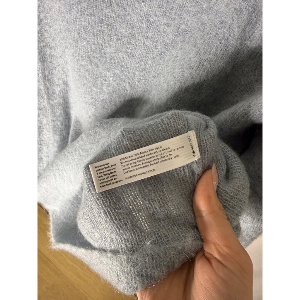 Eileen Fisher Light Blue V-Neck Fuzzy Knit Sweater Size Medium