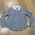 Little Karl Marc John Blue Striped Cat Graphic Button Down Shirt Size 10