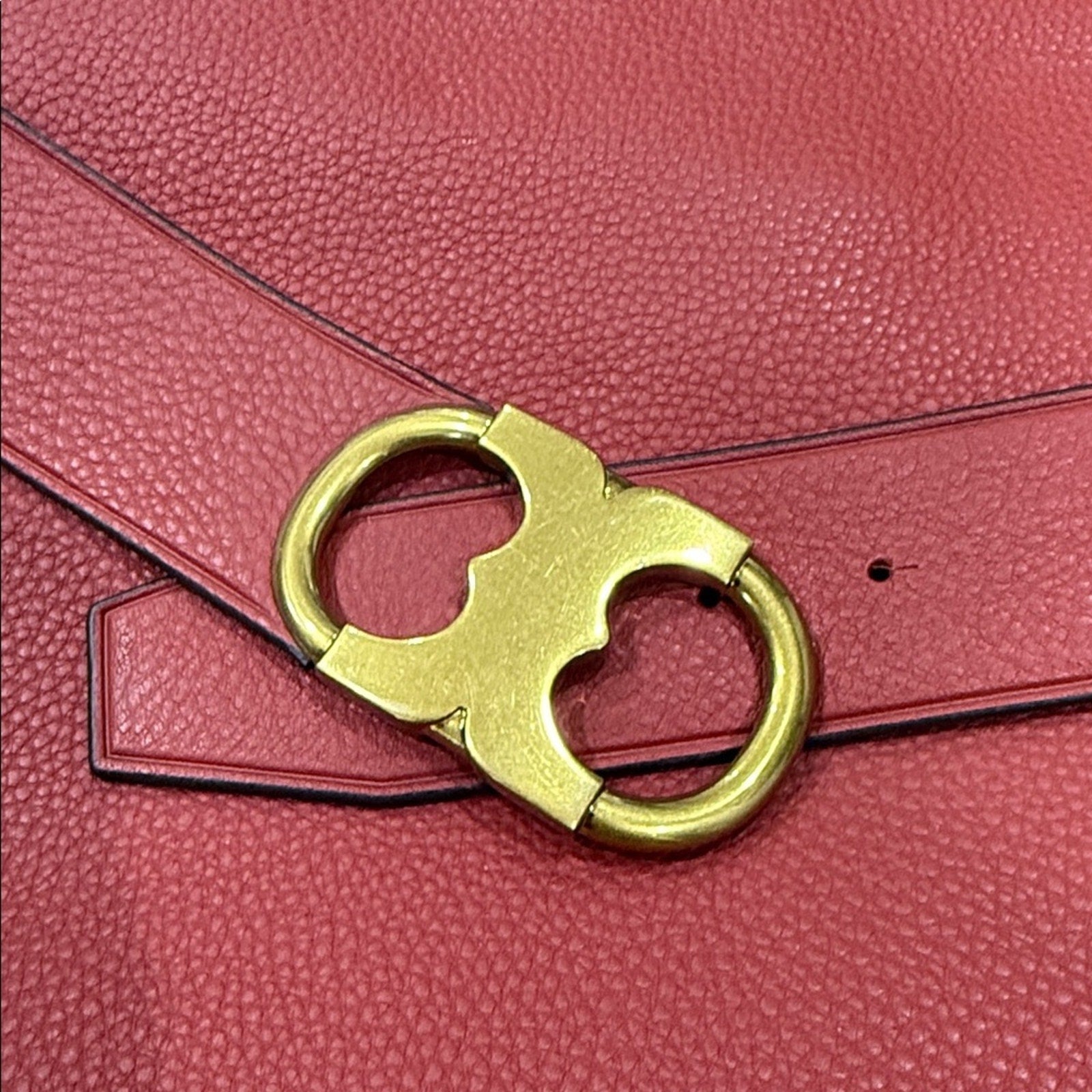 Tory Burch Gemini Link Shoulder Bag in Red Pebbled Leather Gold Hardware