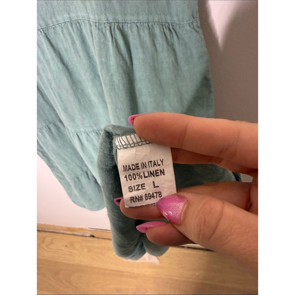 Vanessa Zani Made in Italy Linen Green Ruffle Sleeveless Dress Size Large