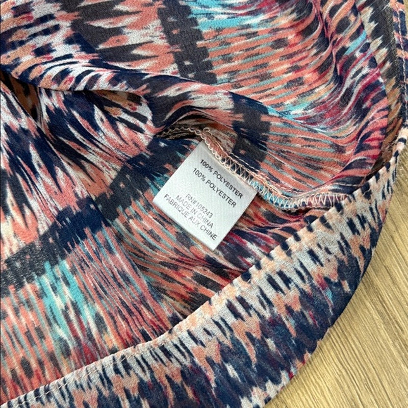 Bobeau Pink Multicolor Patterned Bell-Sleeve Peasant Top Size Large