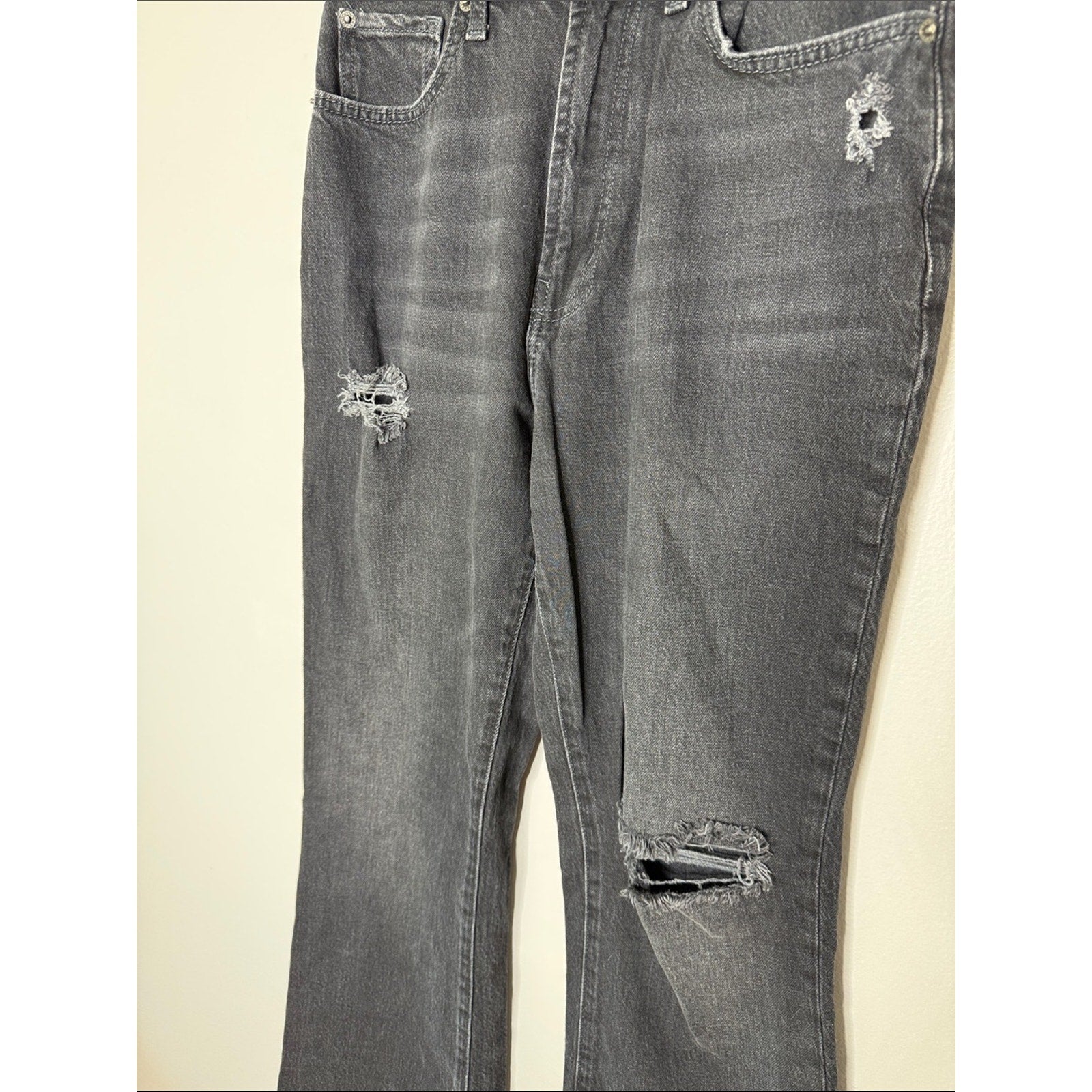 BDG Black High-Rise Flare Jeans with Distressed Details Size 28