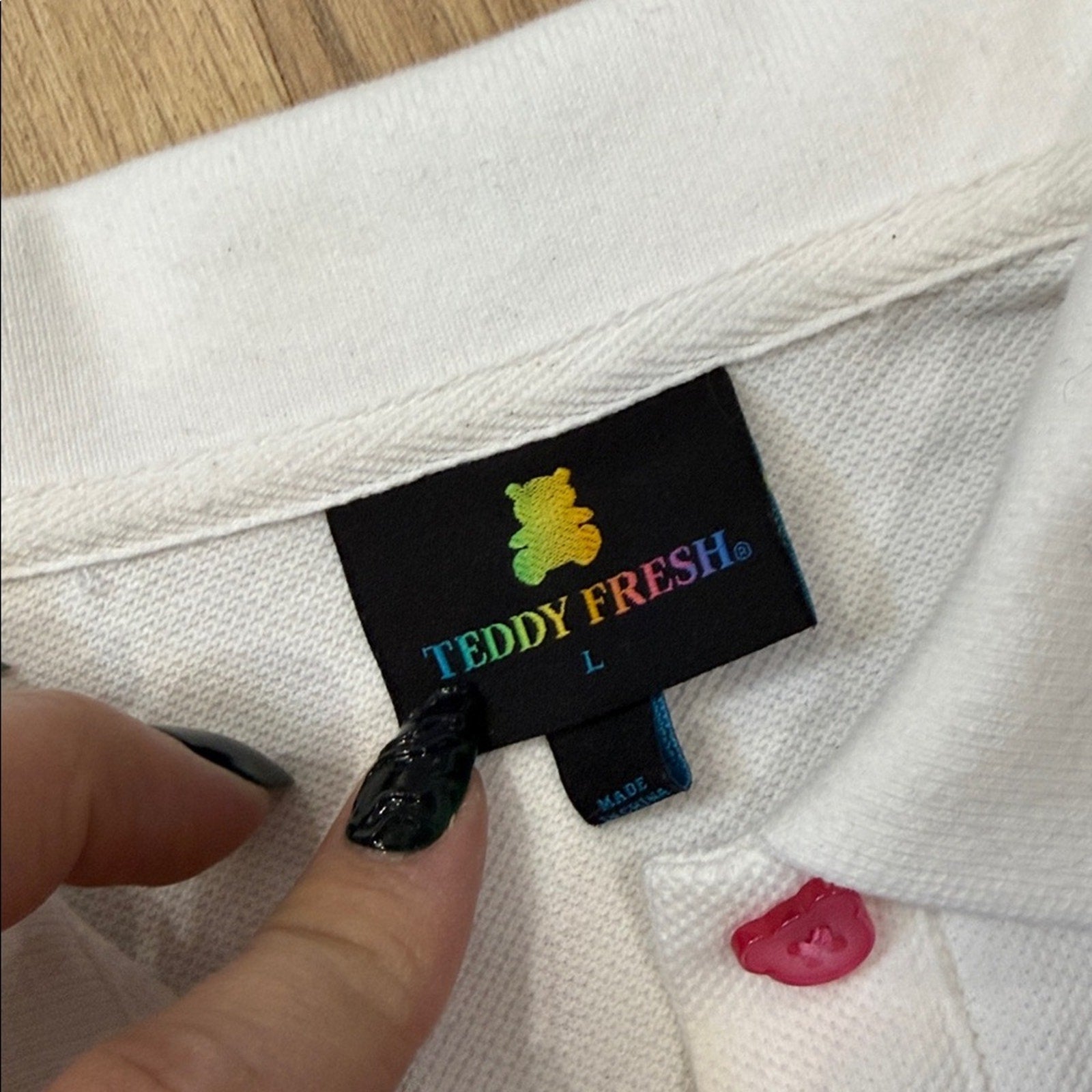 Teddy Fresh Striped Polo Tee in a Cropped Fit and Partial Button Closure Large