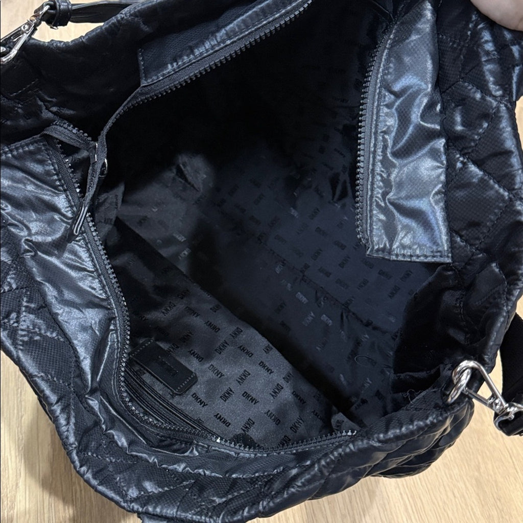 DKNY Maya Quilted Black Nylon Tote Bag w/ Detachable Crossbody Strap
