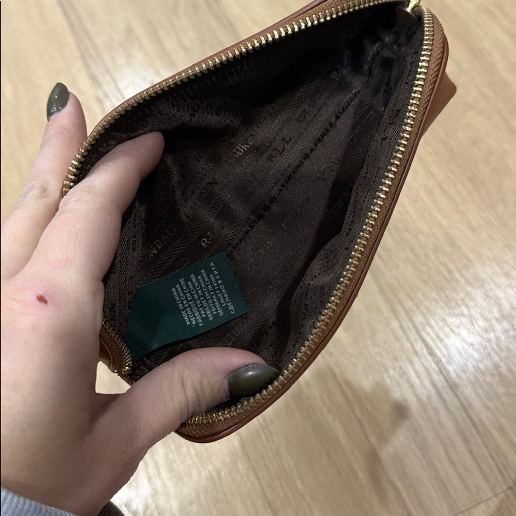 Lauren Ralph Lauren Small Brown Cosmetic Bag w/ Gold Accents