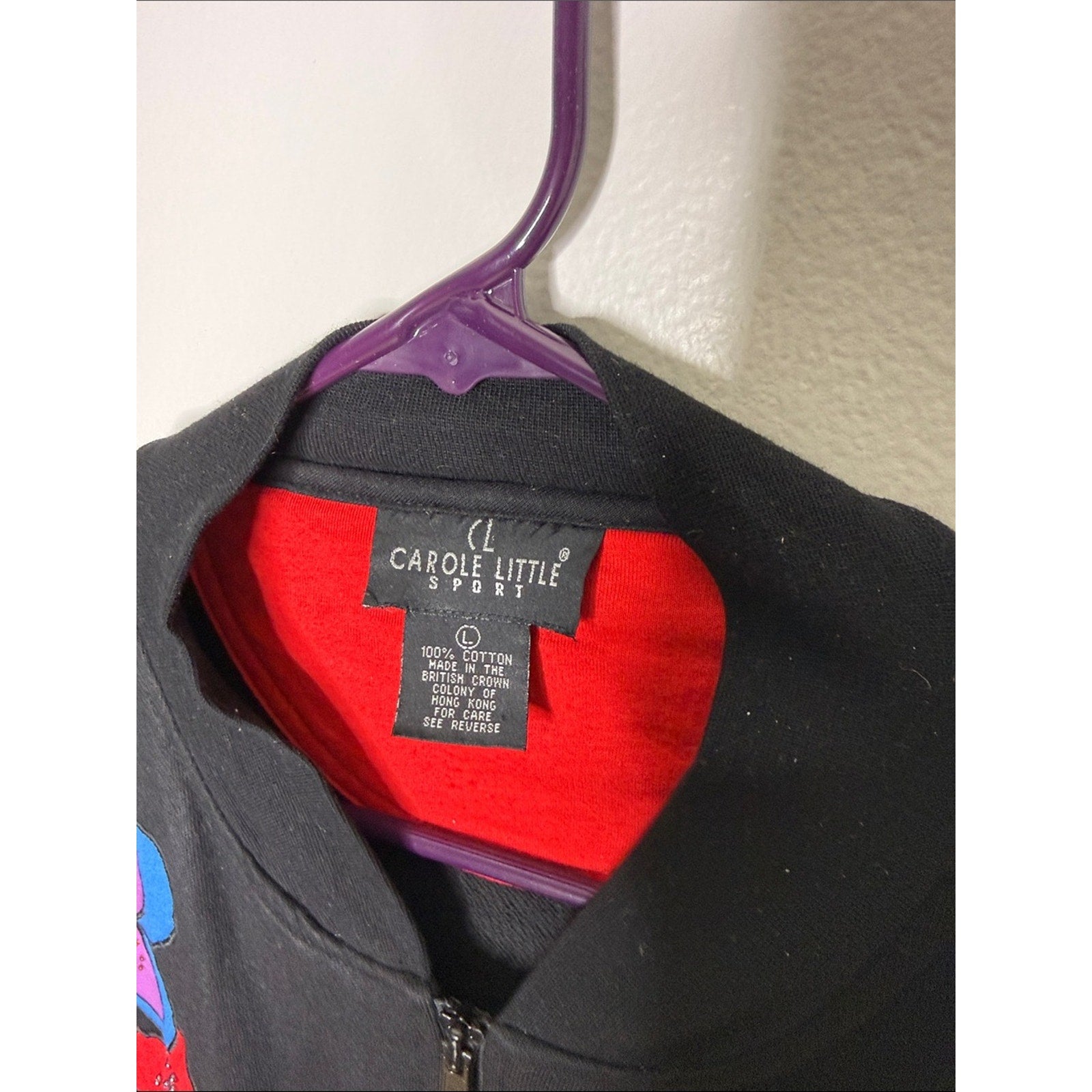Carole Little Black Jacket with Red Lining and Multicolor Floral Size Large