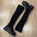 Madden Girl Black Over-the-Knee Stretch Knit Lug Sole Boots - Size 10
