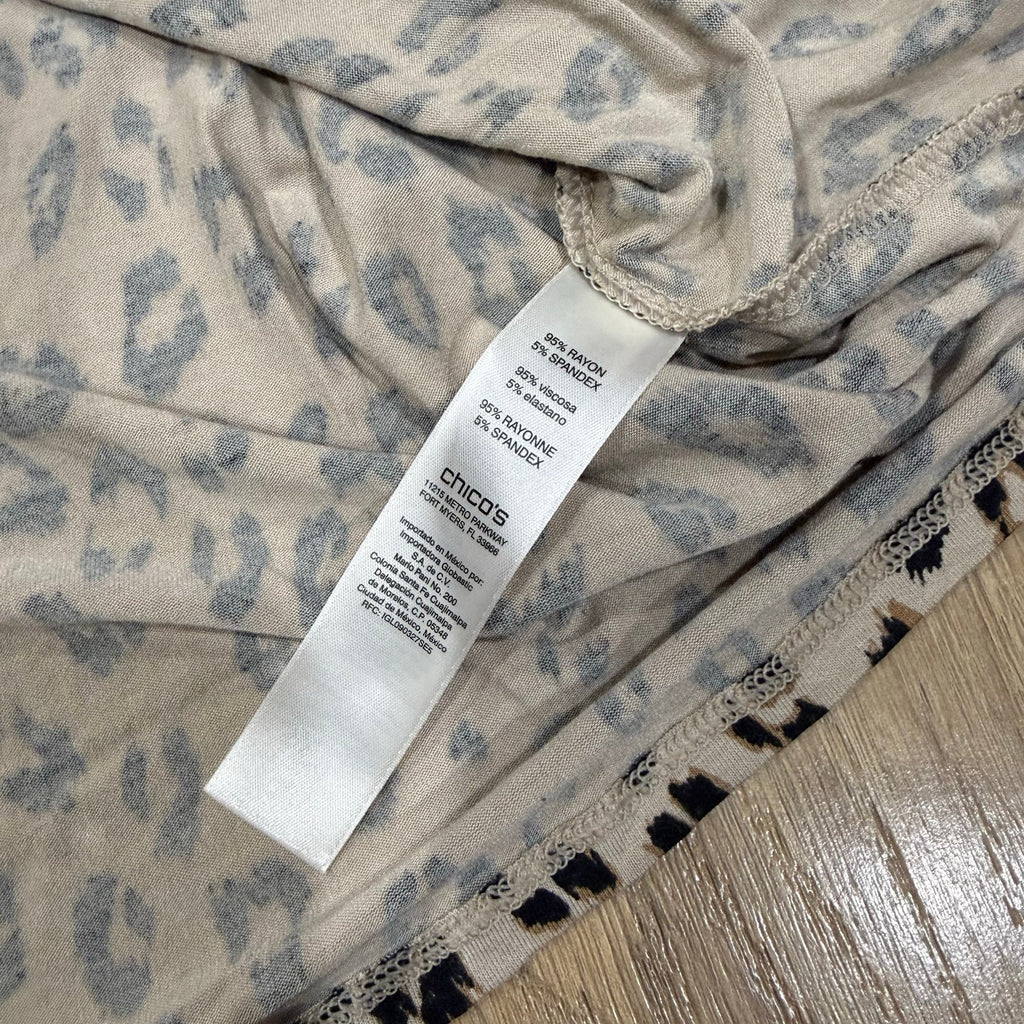 Chico's Leopard Print Criss-Cross V-Neck Long Sleeve Top Size 3 / XL