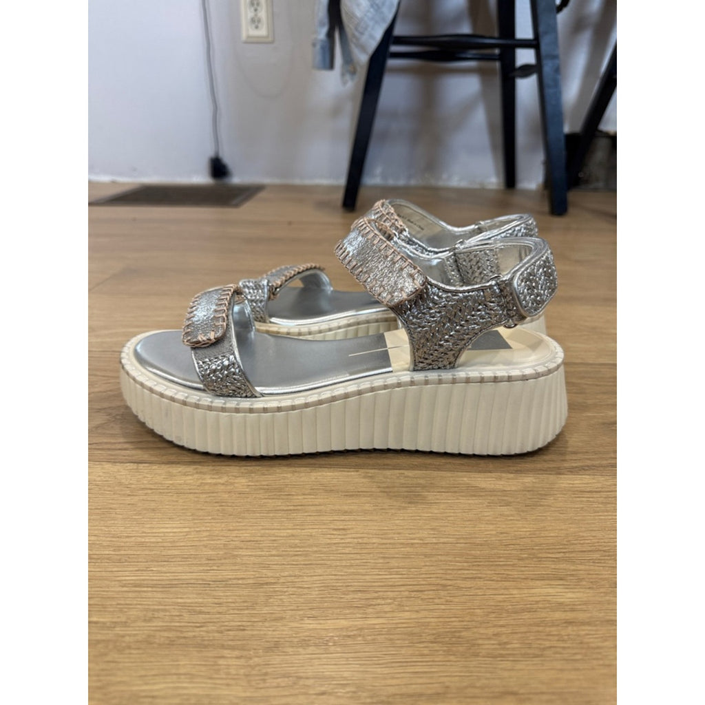 Dolce Vita Debra Metallic Silver Platform Sandals Size 9.5