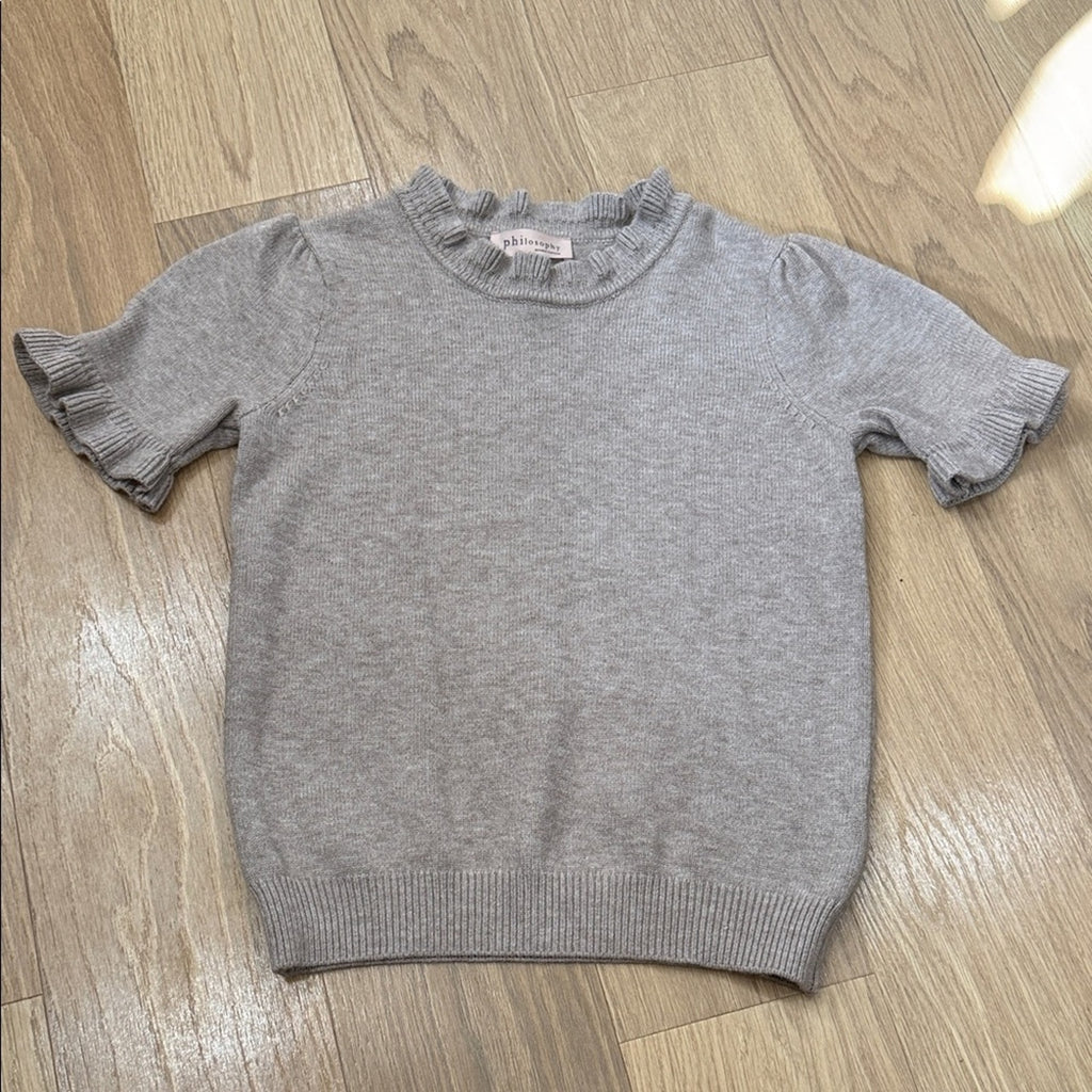 Philosophy Tan Short Sleeve Ruffled Sweater Size Medium