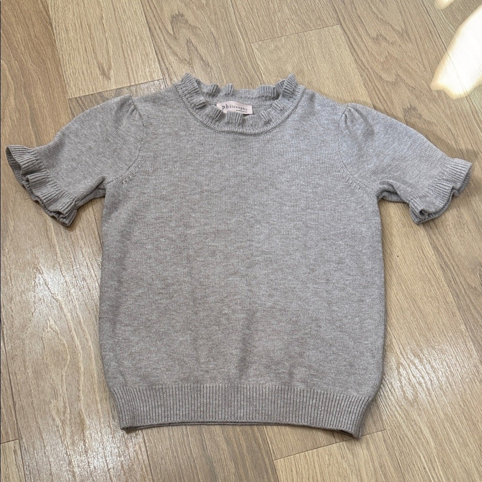 Philosophy Tan Short Sleeve Ruffled Sweater Size Medium