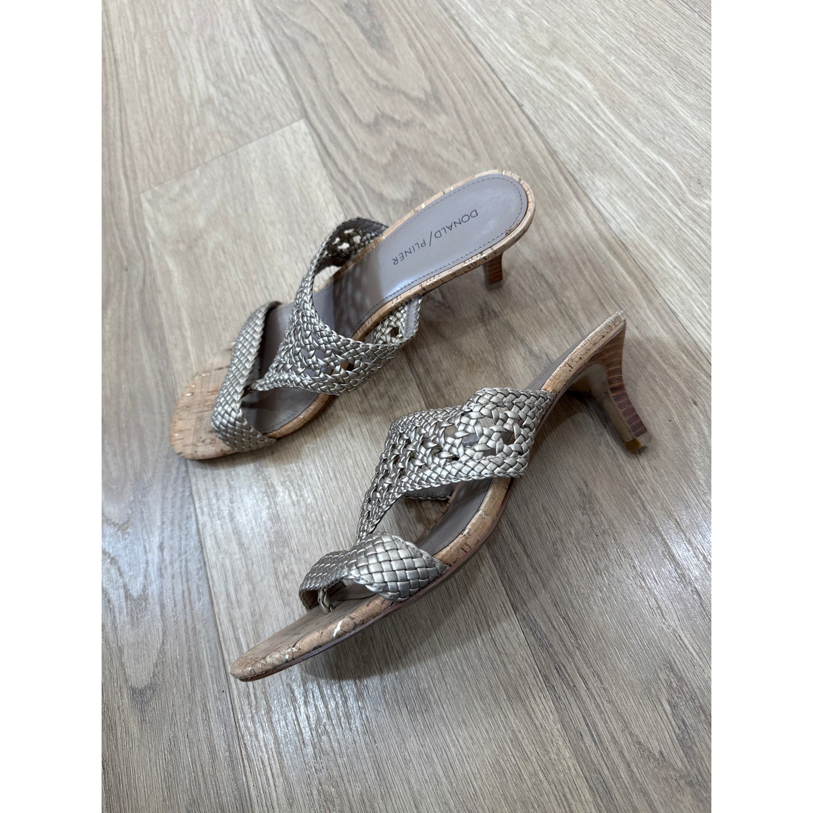Donald Pliner Kikki Braided Leather Kitten Heel Slide Sandals Size 10