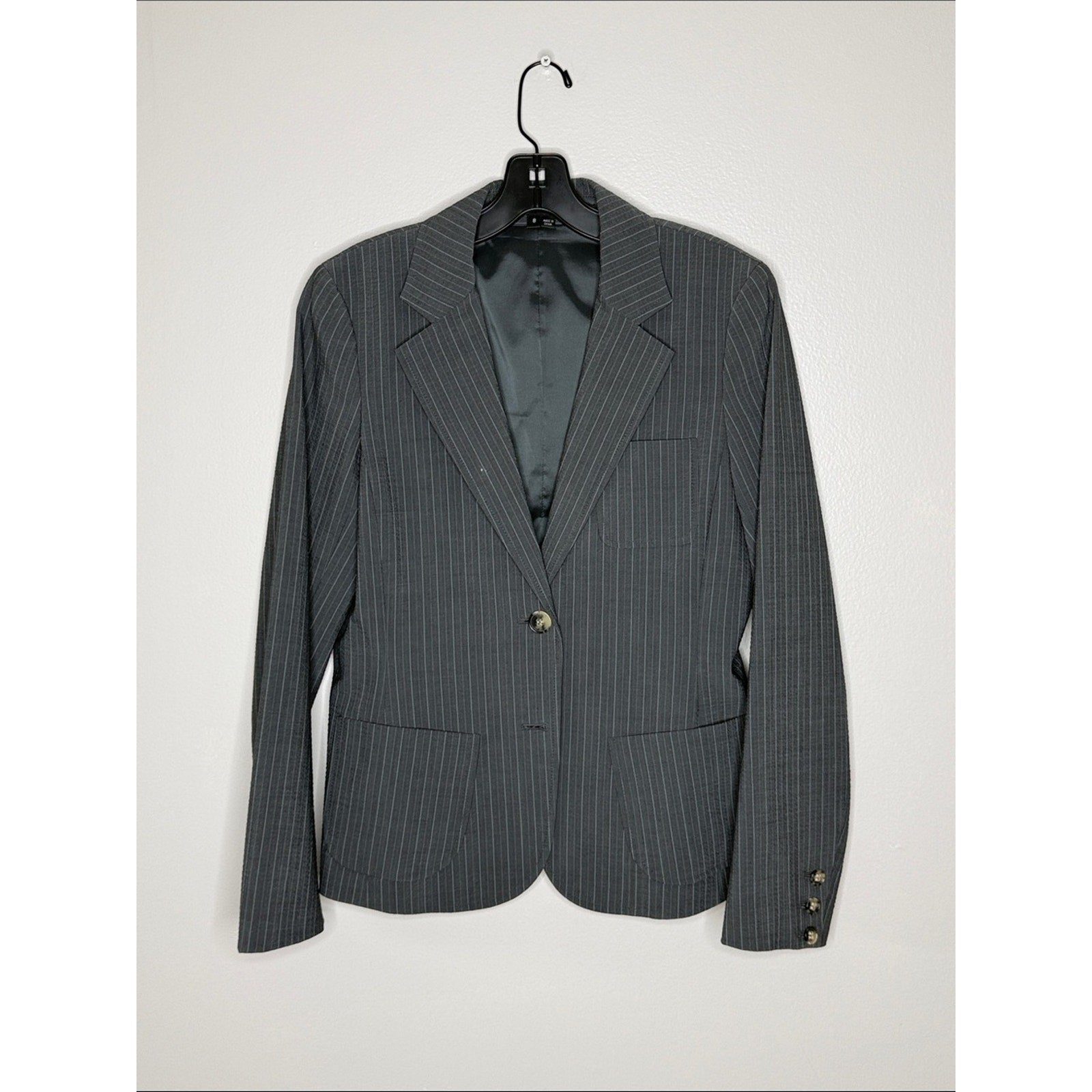 Theory Gray Textured Pinstripe Blazer Size 8