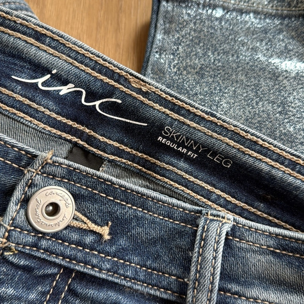 INC Skinny Leg Regular Fit Women's Blue Jeans with Silver Accents Size 14P