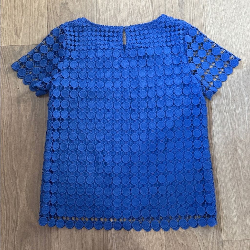 RSVP by Talbots Royal Blue Circle Lace Short Sleeve Blouse Size Small Petite