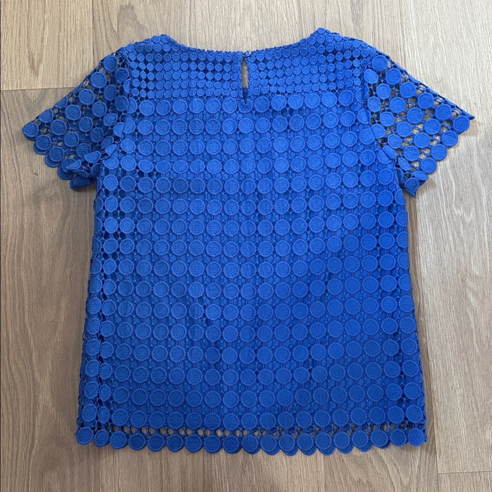 RSVP by Talbots Royal Blue Circle Lace Short Sleeve Blouse Size Small Petite