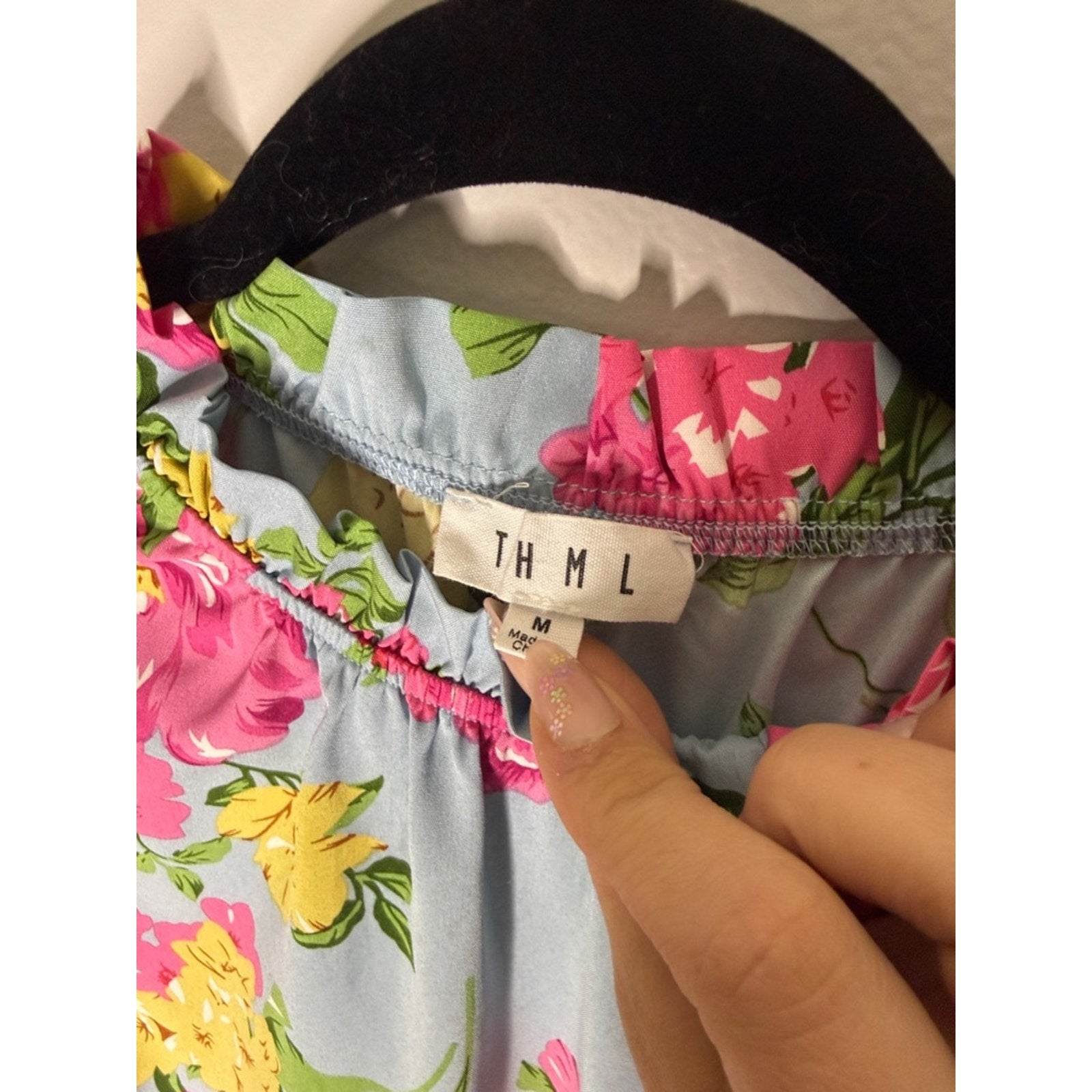 THML Light Blue Floral Ruffle Sleeve Blouse Size Medium
