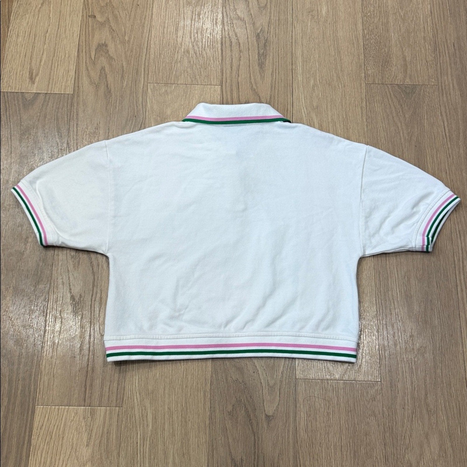Teddy Fresh Striped Polo Tee in a Cropped Fit and Partial Button Closure Large