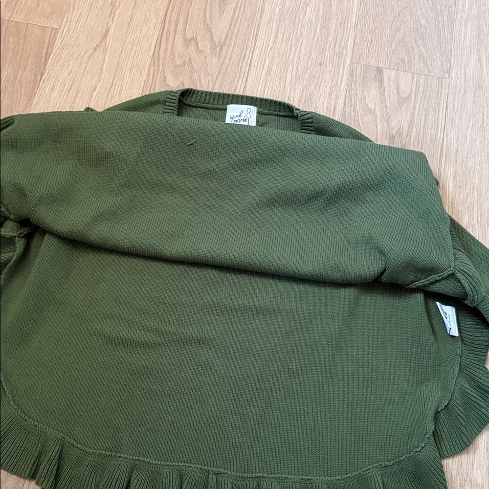 NWT April Marin Green Poncho Style Sweater with Ruffled Hem OS